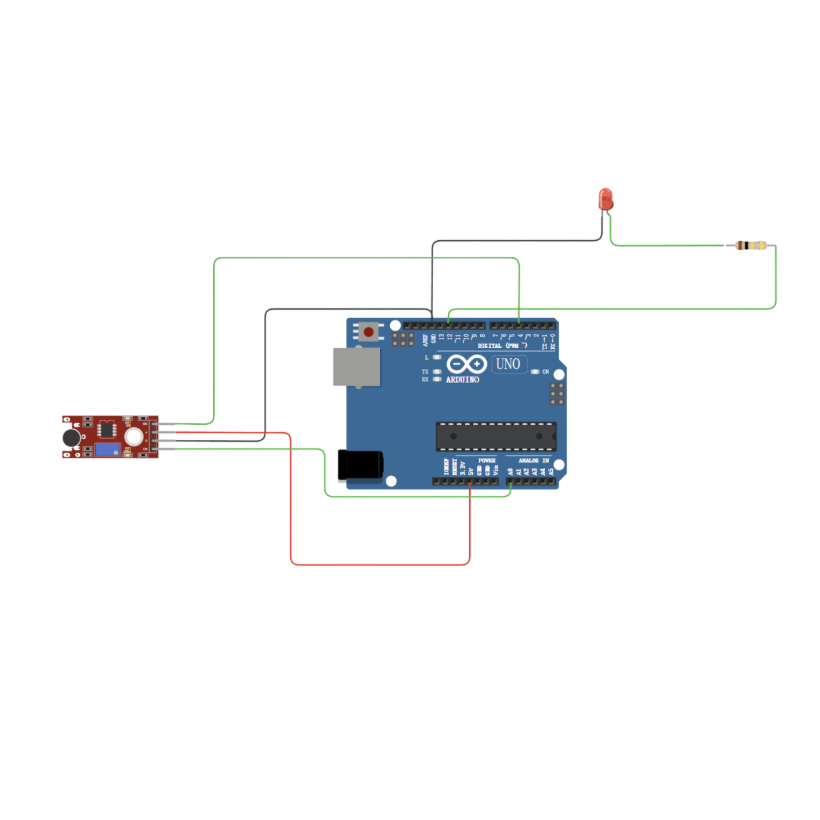 Standalone sound-sensor connection diagram used to test how the lamp responds to sound input.